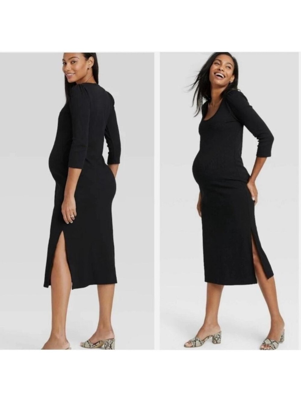 The Nines by HATCH | The Longsleeve Rib Midi Maternity Dress | Medium